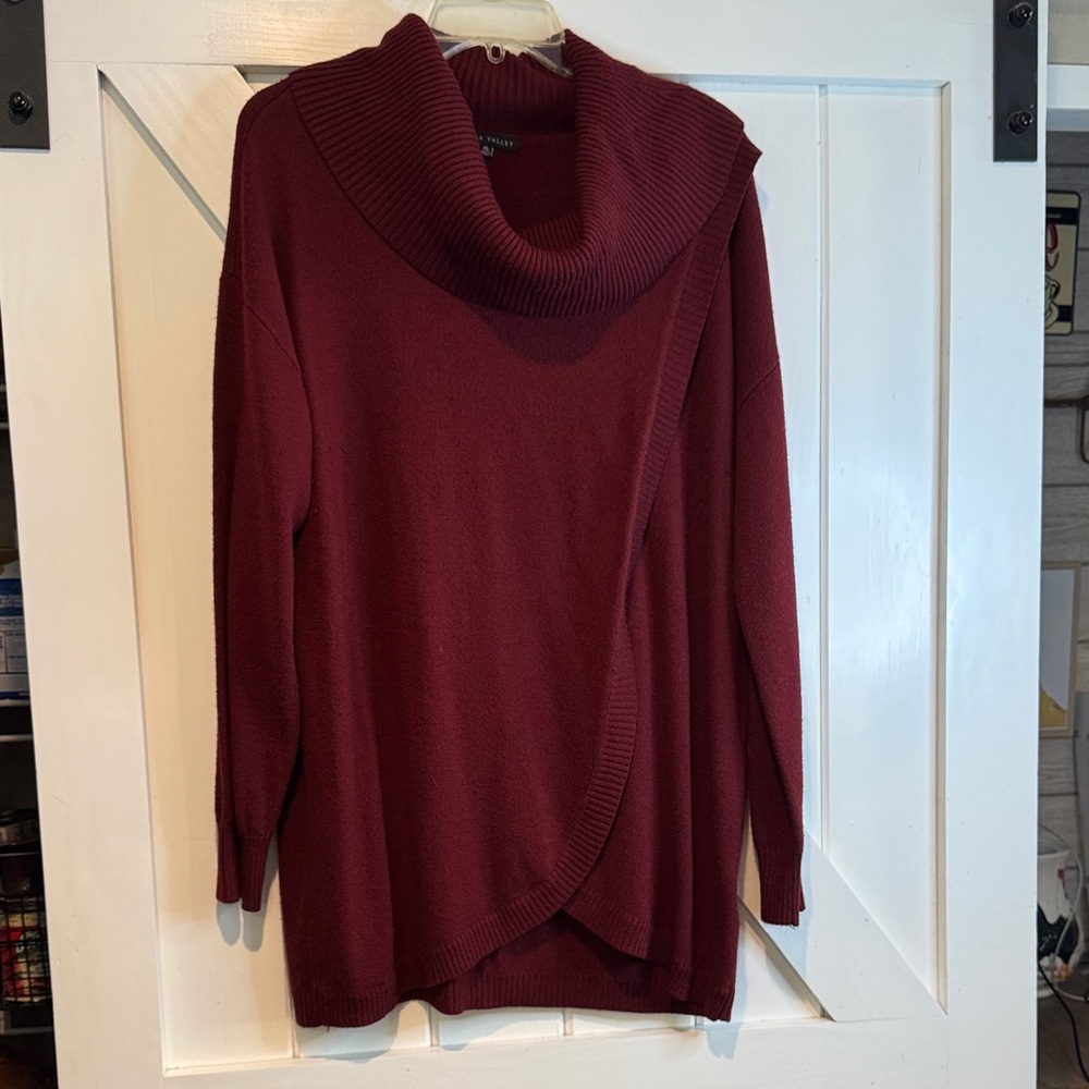Draped Cowl-Neck Sweater Tunic - Burgundy